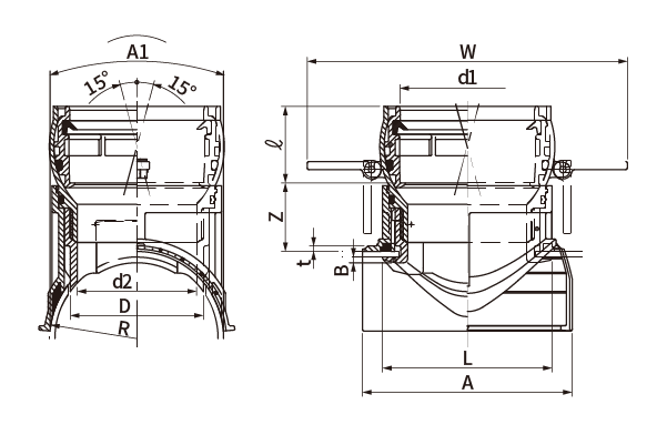 QE-F（自在受口タイプ）の図面